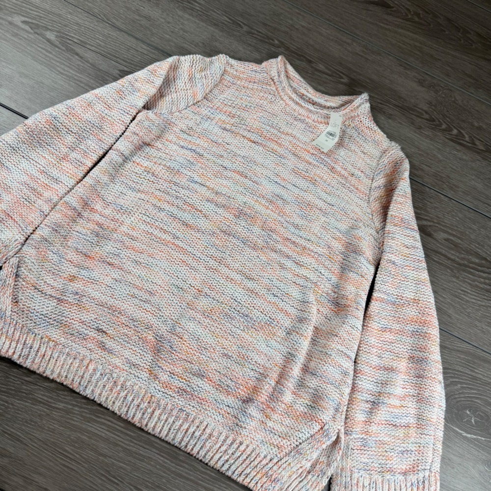 LOFT Womens Sweater Space Dye Knit Crewneck Multi-Color Medium